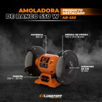 Amoladora de banco profesional Lusqtoff AB-550 de 8 pulgadas con manual de usuario.