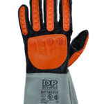 Guante de vaqueta oleófuga negra DP 182225X con protección TPR naranja vista de frente.