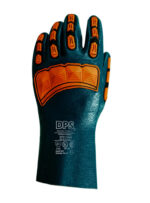 Guante de nitrilo extendido azul DP DPS11356X de 30 cm con protección TPR naranja frontal.