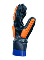 Vista lateral del guante antishock De Pascale mostrando el detalle del pulgar y el puño de PVC azul.