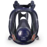 Máscara de rostro completo silicona UCU6800RM De Pascale Talle M azul certificada EN136 vista frontal fondo blanco