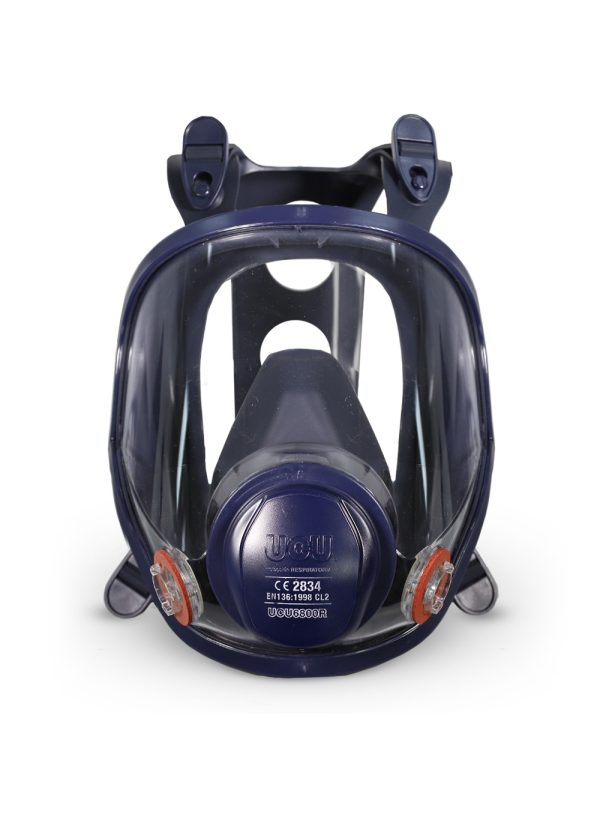 Mascara Rostro Completo Silicona Máscara de rostro completo silicona UCU6800RM De Pascale Talle M azul certificada EN136 vista frontal fondo blanco
