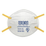 Mascarilla descartable N95 Premium UCU211R De Pascale certificada NIOSH N95 vista frontal fondo blanco.
