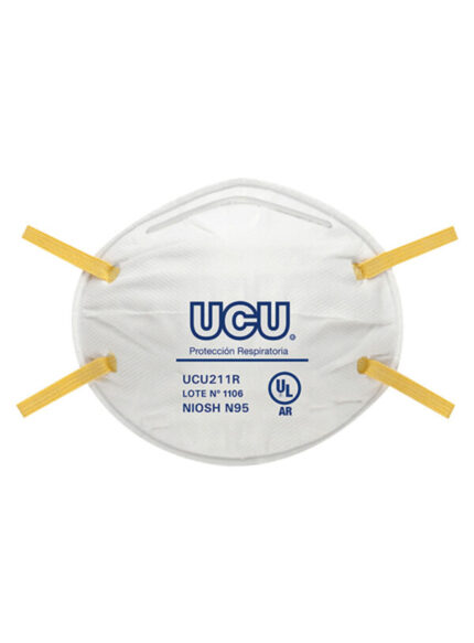 Mascarilla descartable N95 Premium UCU211R De Pascale certificada NIOSH N95 vista frontal fondo blanco.