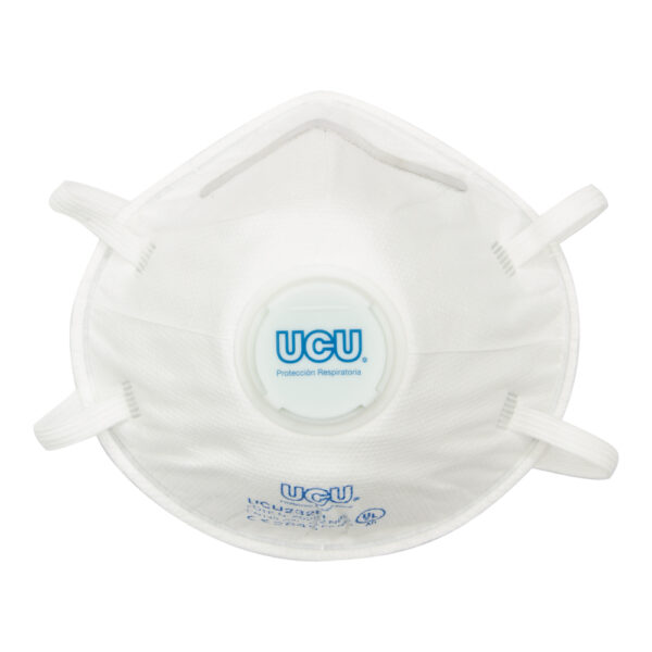 Mascarilla Descartable N95 Premium Con Válvula de Exhalación Mascarilla N95 con válvula de exhalación UCU232R De Pascale vista frontal fondo blanco certificada NIOSH