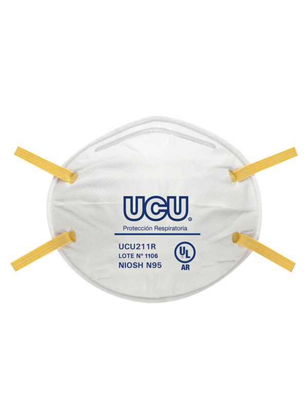 Mascarilla Descartable N95 Premium Mascarilla descartable N95 Premium UCU211R De Pascale certificada NIOSH N95 vista frontal fondo blanco.