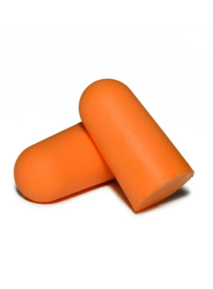 Par de protectores auditivos endoaurales de espuma de poliuretano descartables modelo UCU011T en color naranja brillante.