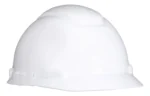 Vista frontal de la carcasa blanca de casco industrial 3M H-700 que muestra el aplique superior rojo y su terminación sin bandas reflectivas.