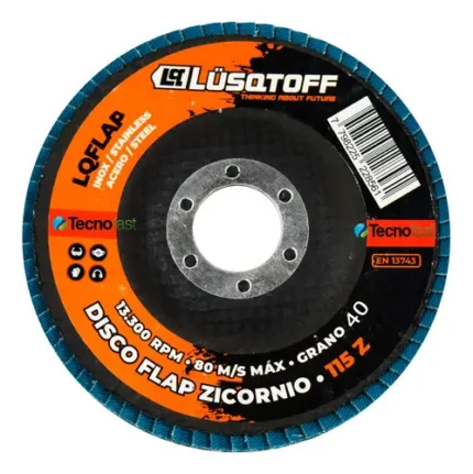 Disco flap zirconio 115 mm Lüsqtoff LQFLAP40 grano 40 para desbaste de acero e inox