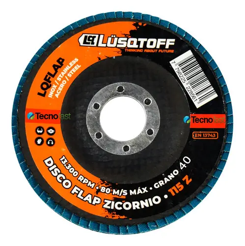 LQDFLAP40-2 Disco flap zirconio 115 mm Lüsqtoff LQFLAP40 grano 40 para desbaste de acero e inox