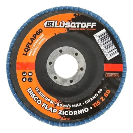 Disco flap zirconio 115 mm Lüsqtoff LQFLAP60 grano 60 para acero inoxidable
