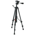 Trípode de construcción de aluminio Bosch PRO BT 150 desplegado sobre fondo blanco.
