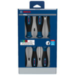 Juego de destornilladores Bosch PRO mixtos de 6 piezas en caja de presentación con ventana frontal.