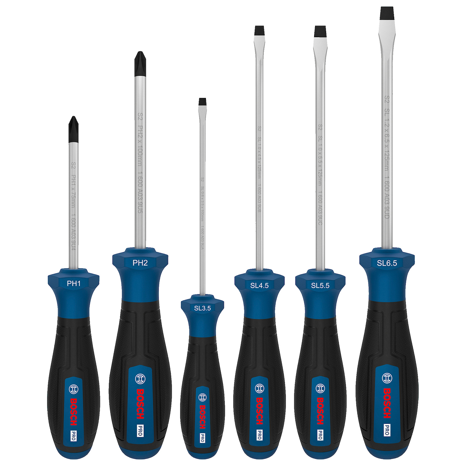1600A039PE-000_01 Juego de 6 destornilladores Bosch PRO PH y SL ordenados por tamaño modelo 1600A039PE