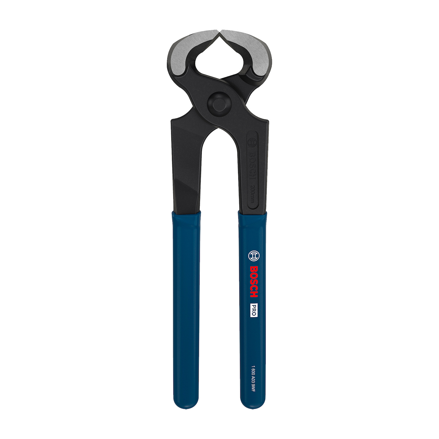 1600A039TY-000_01 Tenaza para carpintero Bosch PRO vista de frente mostrando sus filos y empuñadura azul.