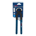 Blíster frontal de la tenaza de carpintero Bosch PRO con especificaciones técnicas.
