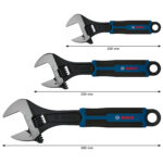 Esquema con la longitud de las 3 llaves ajustables Bosch PRO de 200 mm, 250 mm y 300 mm.