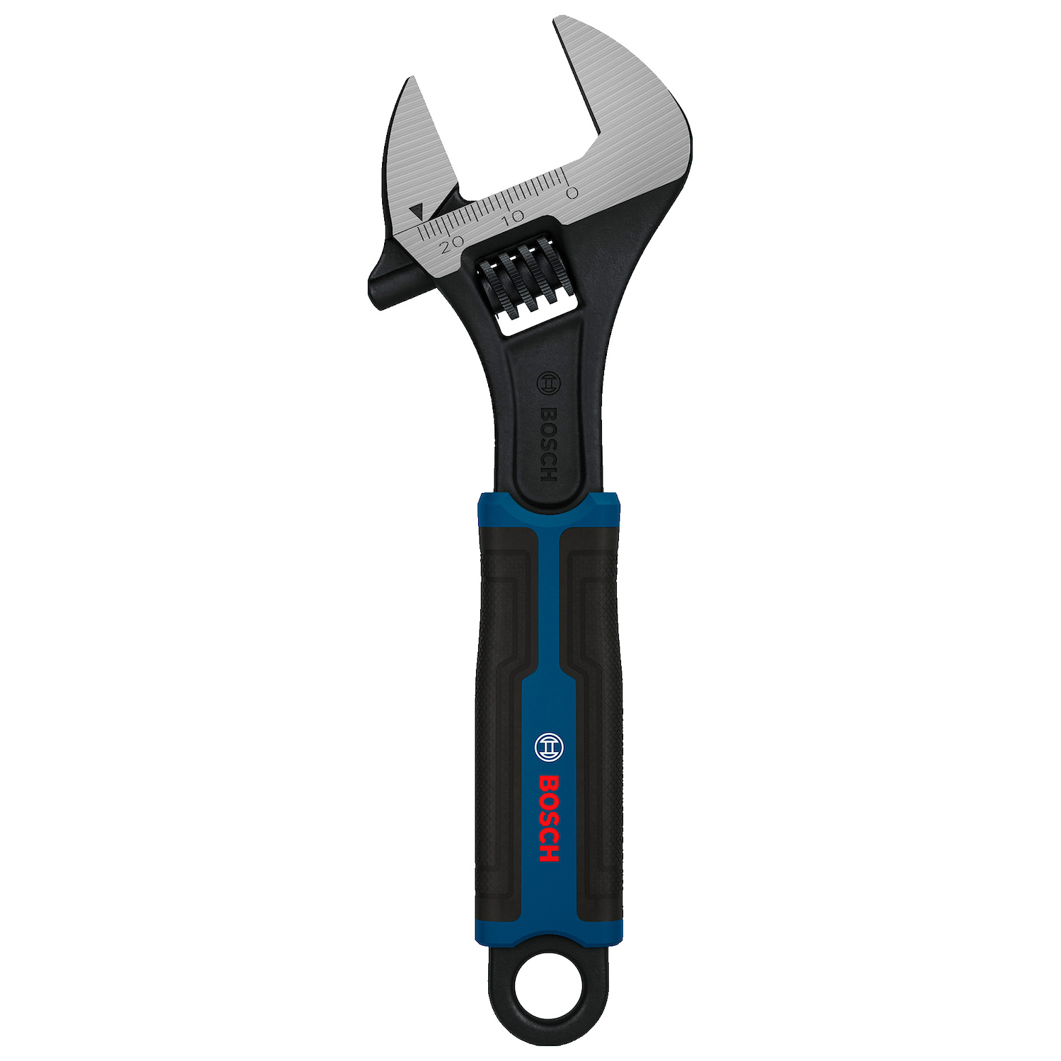 1600A03B65-000_01 Operario utilizando la llave ajustable Bosch PRO para sujetar una conexión en una cañería.