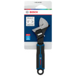 Vista general de la llave ajustable Bosch PRO mostrando la mordaza graduada y el mango ergonómico.