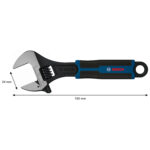 Contratapa del blíster de la llave ajustable Bosch PRO con íconos descriptivos de características.
