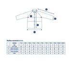 Esquema con cotas y tabla de medidas por talle para camperas de cuero descarne.