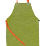 Delantal de cuero descarne estándar amarillo con tiras de ajuste color naranja De Pascale 61102.