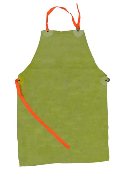 Delantal de cuero descarne estándar amarillo con tiras de ajuste color naranja De Pascale 61102.